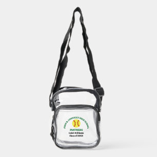 Green High School Softball Game Personalized Clear Crossbody Bag