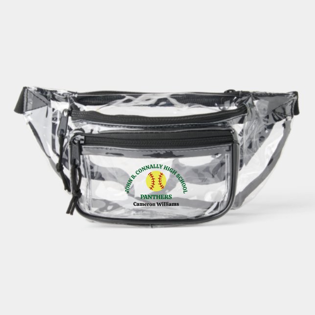 Green High School Softball Game Personalized Clear Fanny Pack (Front)