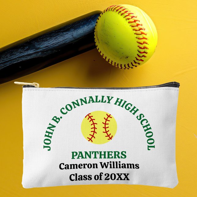 Green High School Softball Player Personalized Accessory Pouch (Creator Uploaded)
