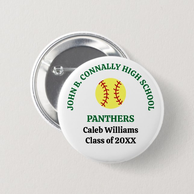 Green High School Softball Player Personalized Button (Front & Back)