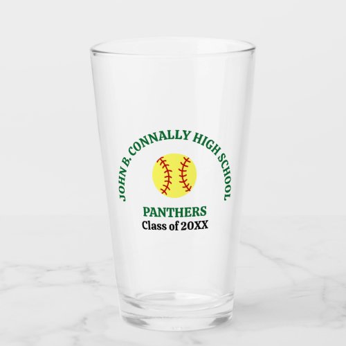 Green High School Softball Player Personalized Glass