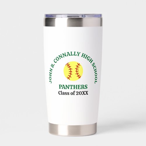 Green High School Softball Player Personalized Insulated Tumbler