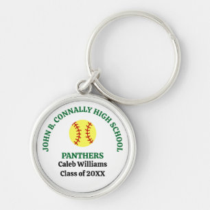 Green High School Softball Player Personalized Keychain