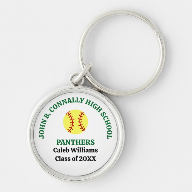 Green High School Softball Player Personalized Keychain (Front)