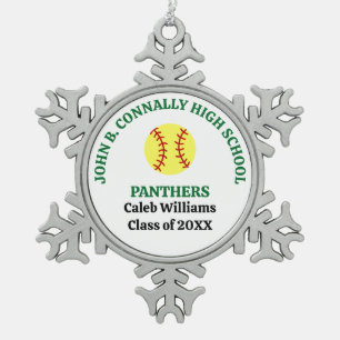 Green High School Softball Player Personalized Snowflake Pewter Christmas Ornament