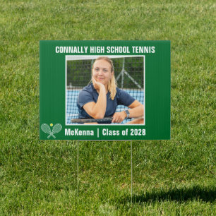 Green High School Tennis Player Photo Yard Sign