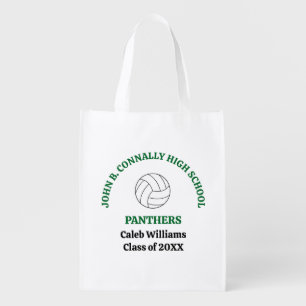 Green High School Volleyball Player Personalized Grocery Bag