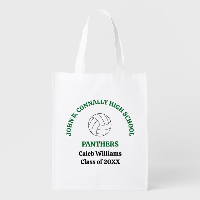 Green High School Volleyball Player Personalized Grocery Bag (Front)