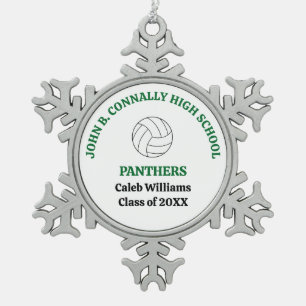 Green High School Volleyball Player Personalized Snowflake Pewter Christmas Ornament