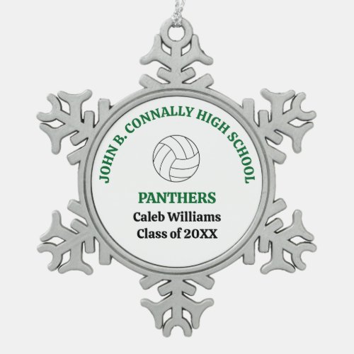 Green High School Volleyball Player Personalized Snowflake Pewter Christmas Ornament