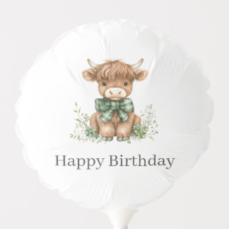 Green Highland Cow Birthday Balloon