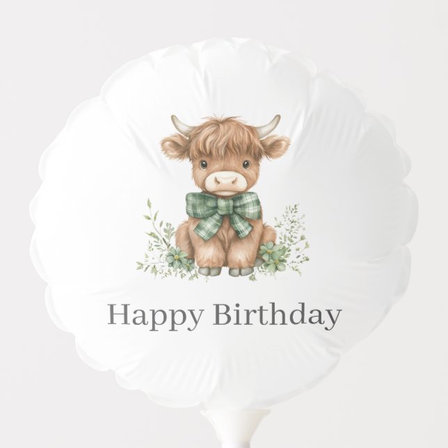 Green Highland Cow Birthday  Balloon (Front)