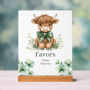 Green Highland Cow Birthday Favors Sign