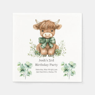 Green Highland Cow Birthday Party Napkins