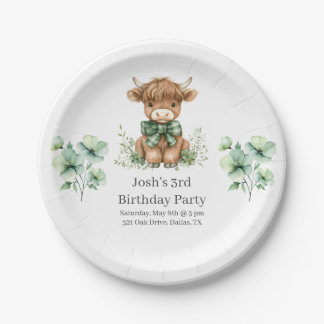 Green Highland Cow Birthday Party Paper Plates