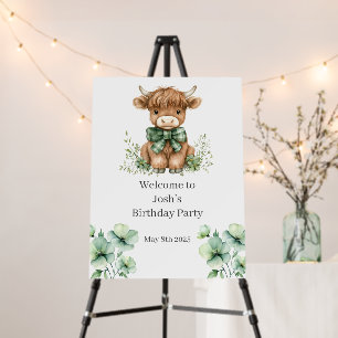 Green Highland Cow Birthday Welcome Sign