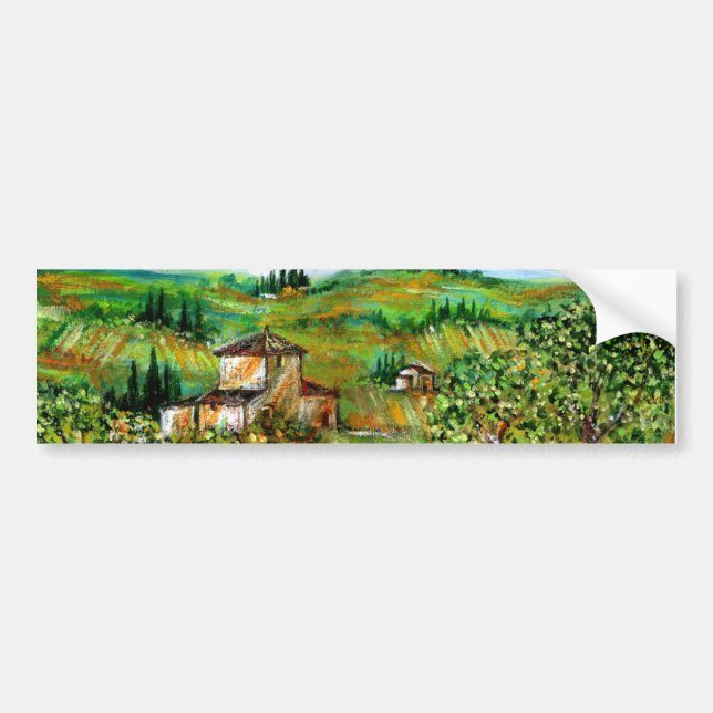 GREEN HILLS AND OLIVE TREES IN TUSCANY LANDSCAPE BUMPER STICKER (Front)