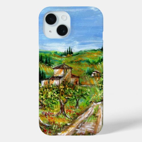 GREEN HILLS AND OLIVE TREES IN TUSCANY LANDSCAPE iPhone 15 CASE
