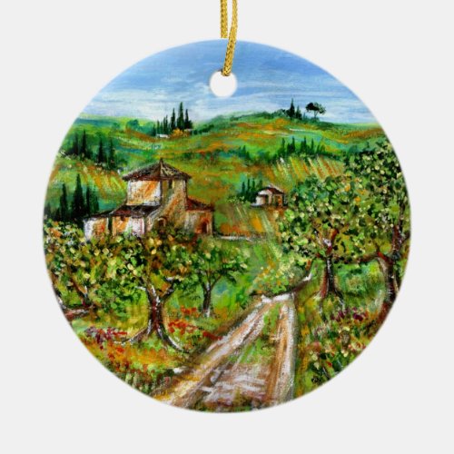 GREEN HILLS AND OLIVE TREES IN TUSCANY LANDSCAPE CERAMIC ORNAMENT