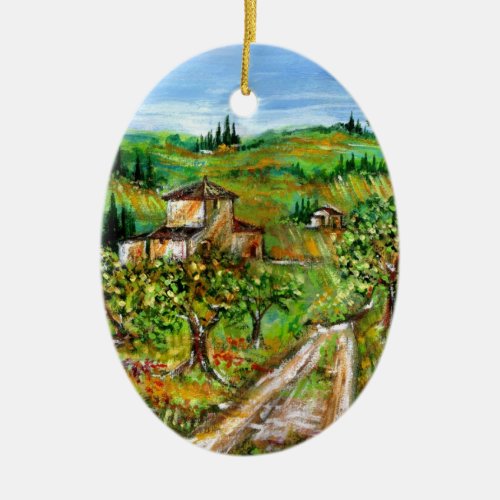 GREEN HILLS AND OLIVE TREES IN TUSCANY LANDSCAPE CERAMIC ORNAMENT