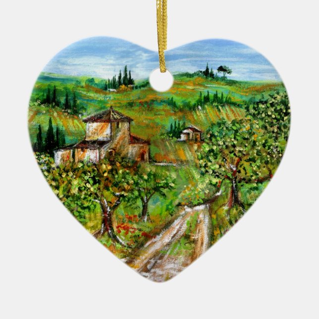 GREEN HILLS AND OLIVE TREES IN TUSCANY LANDSCAPE CERAMIC ORNAMENT (Front)
