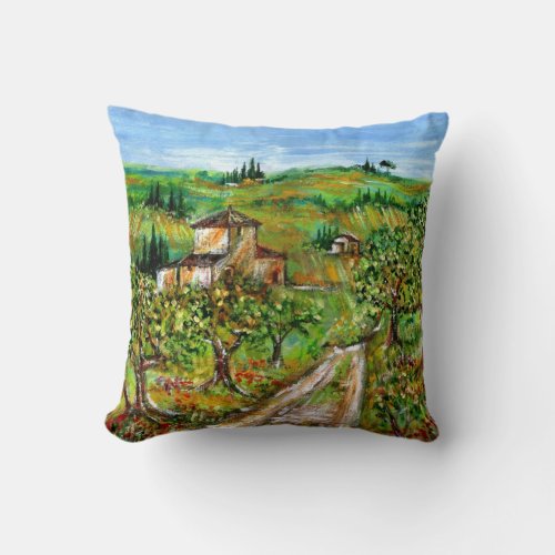 GREEN HILLS AND OLIVE TREES IN TUSCANY LANDSCAPE THROW PILLOW