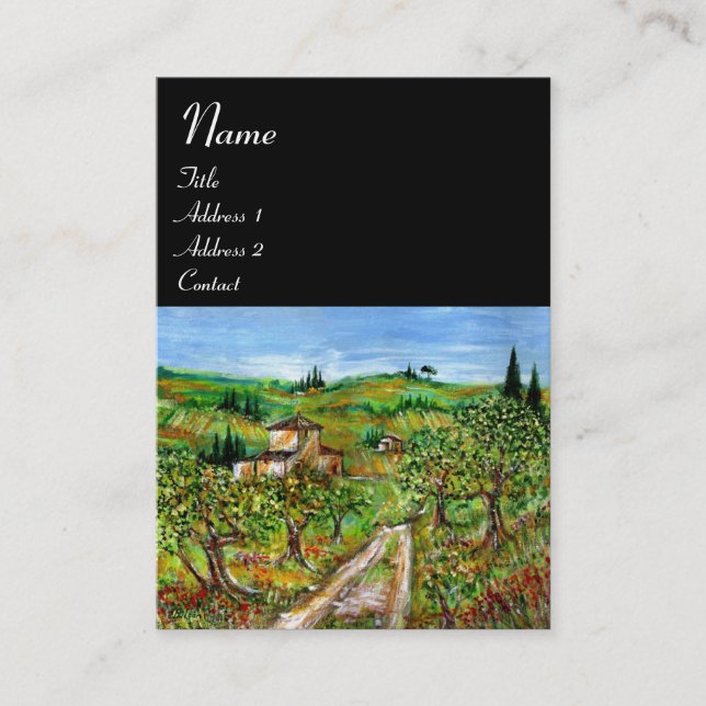 GREEN HILLS AND OLIVE TREES TUSCANY LANDSCAPE BUSINESS CARD (Front)