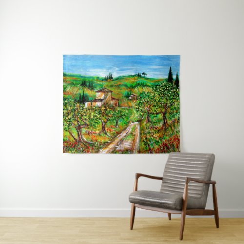 Green Hills And Olive trees Tuscany Landscape Tapestry