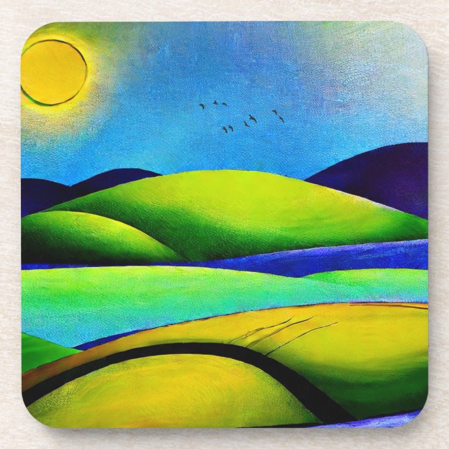 Green Hills Landscape Beverage Coaster (Front)