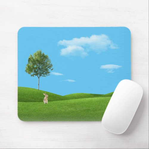 Green Hills with Rabbit Mouse Pad