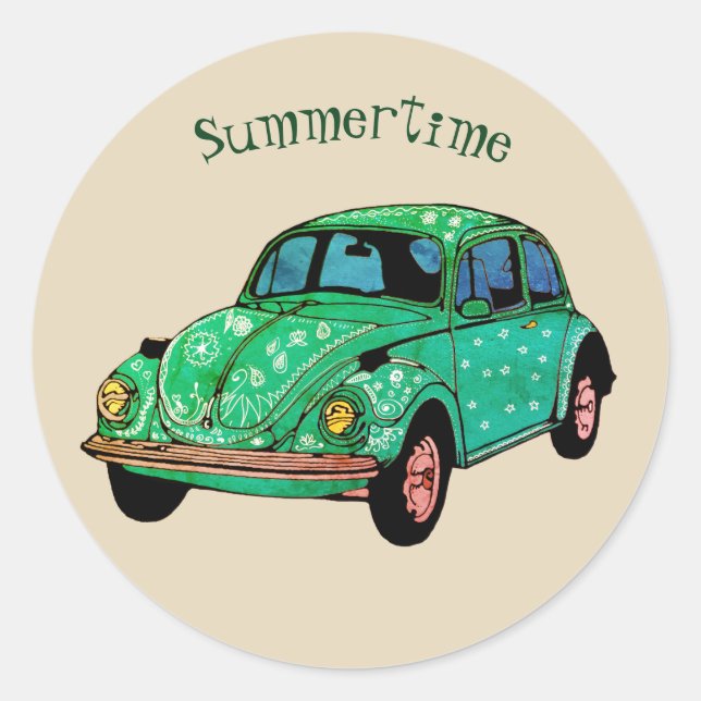 Green Hippie Car Mandala Art Summertime  Sticker (Front)