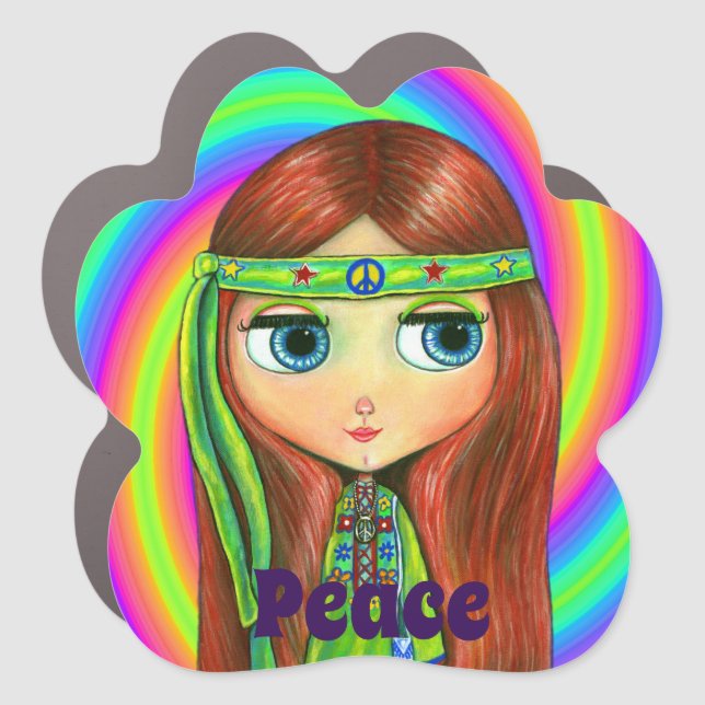 Green Hippie Doll Girl Peace Sign Headband Cute (Front)