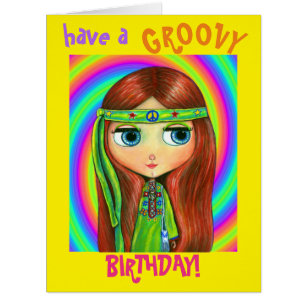 Green Hippie Doll Girl Peace Sign Headband Cute Cards