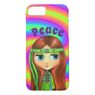 Green Hippie Doll Girl Peace Sign Headband Cute iPhone 8/7 Case