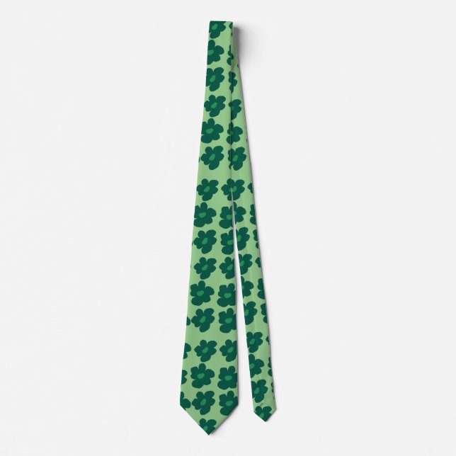 Green Hippie Flowers  Neck Tie (Front)