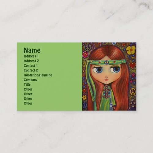 Green Hippie with Peace Sign Headband Business Cards