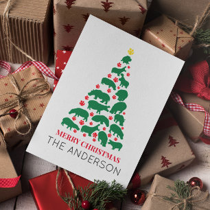 Green Hippo Christmas Tree Red Paw Card