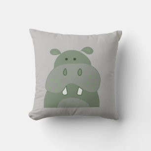Green hippo fun nursery throw pillow