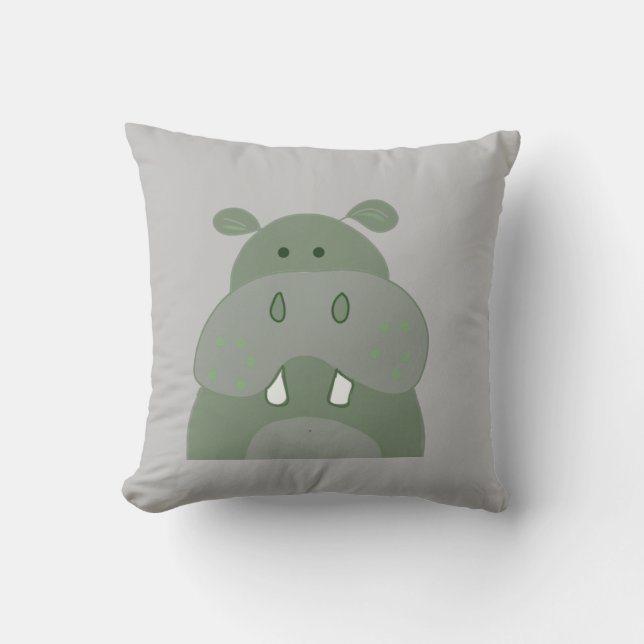 Green hippo fun nursery throw pillow (Front)