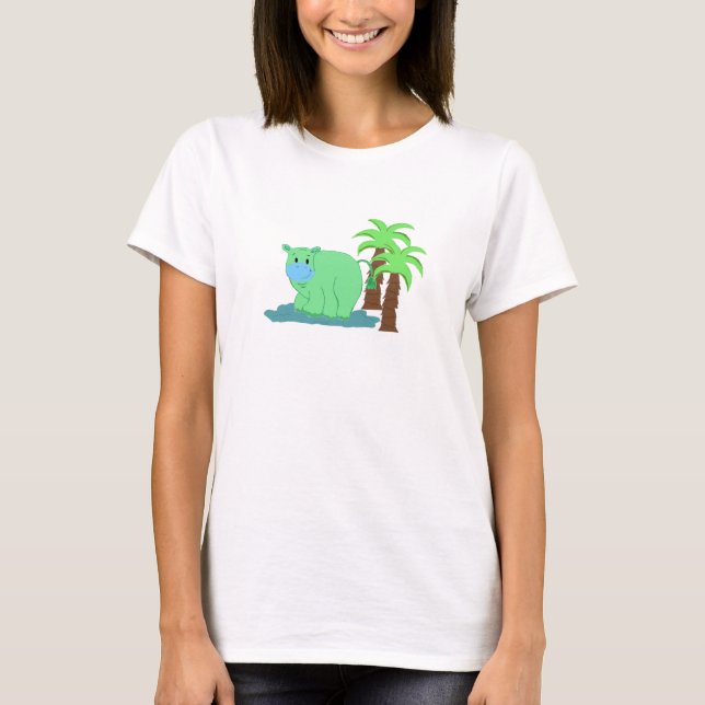 Green Hippo in the Water T-Shirt (Front)