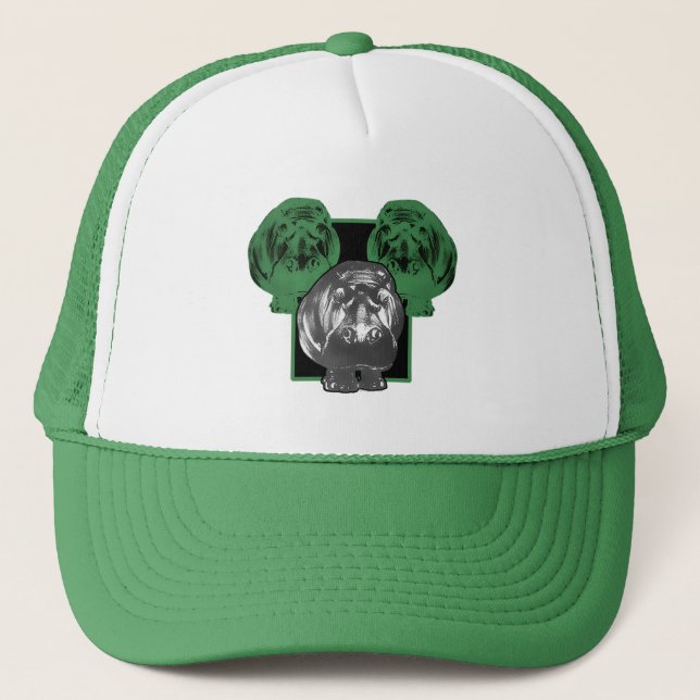 Green hippopotamus trucker hat (Front)