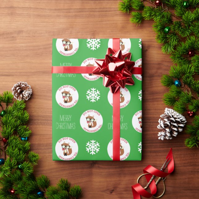 Green Hipster Holiday Fox Personalized Wrapping Paper (Holiday Gift)