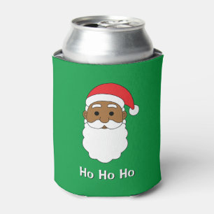 Green Ho Ho Ho African American Santa Claus Family Can Cooler