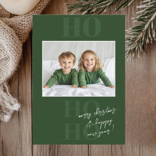 Green Ho Ho Ho and Photo Christmas Invitation