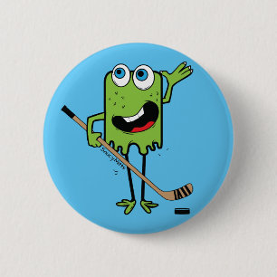 Green Hockey Monster Flare Pinback Button
