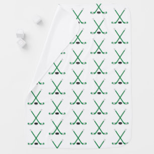 Green Hockey Sticks and Puck Infant Baby Blanket