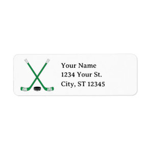 Green Hockey Sticks and Puck Return Address Label