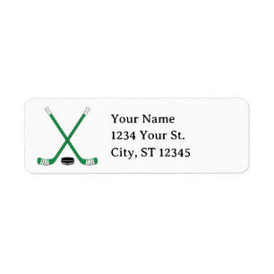 Green Hockey Sticks and Puck Return Address Label