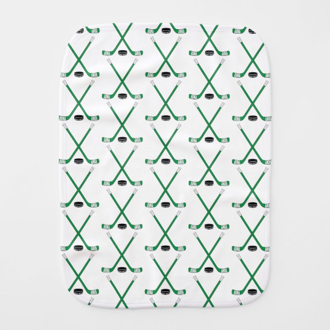 Green Hockey Sticks Baby Burp Cloth (Front)