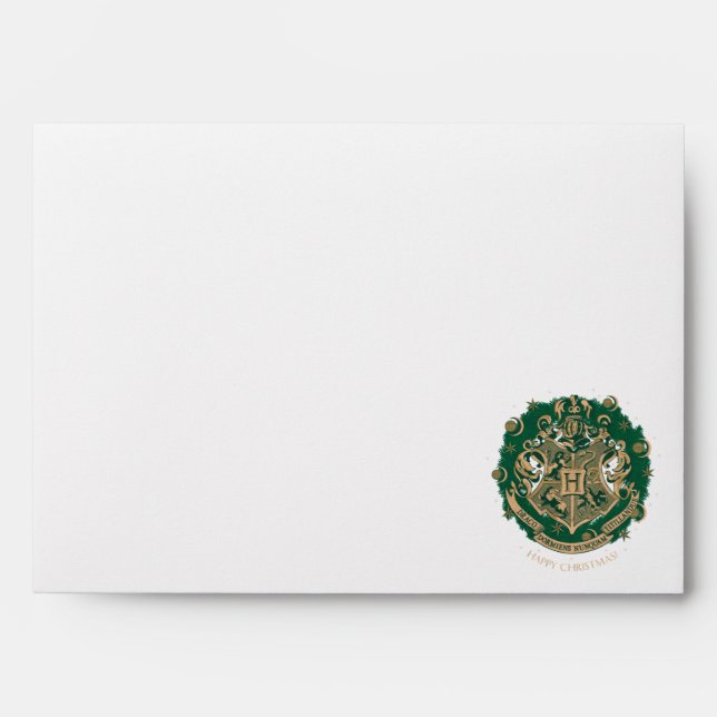 Green HOGWARTS™ Crest Holiday Wreath Envelope (Front)